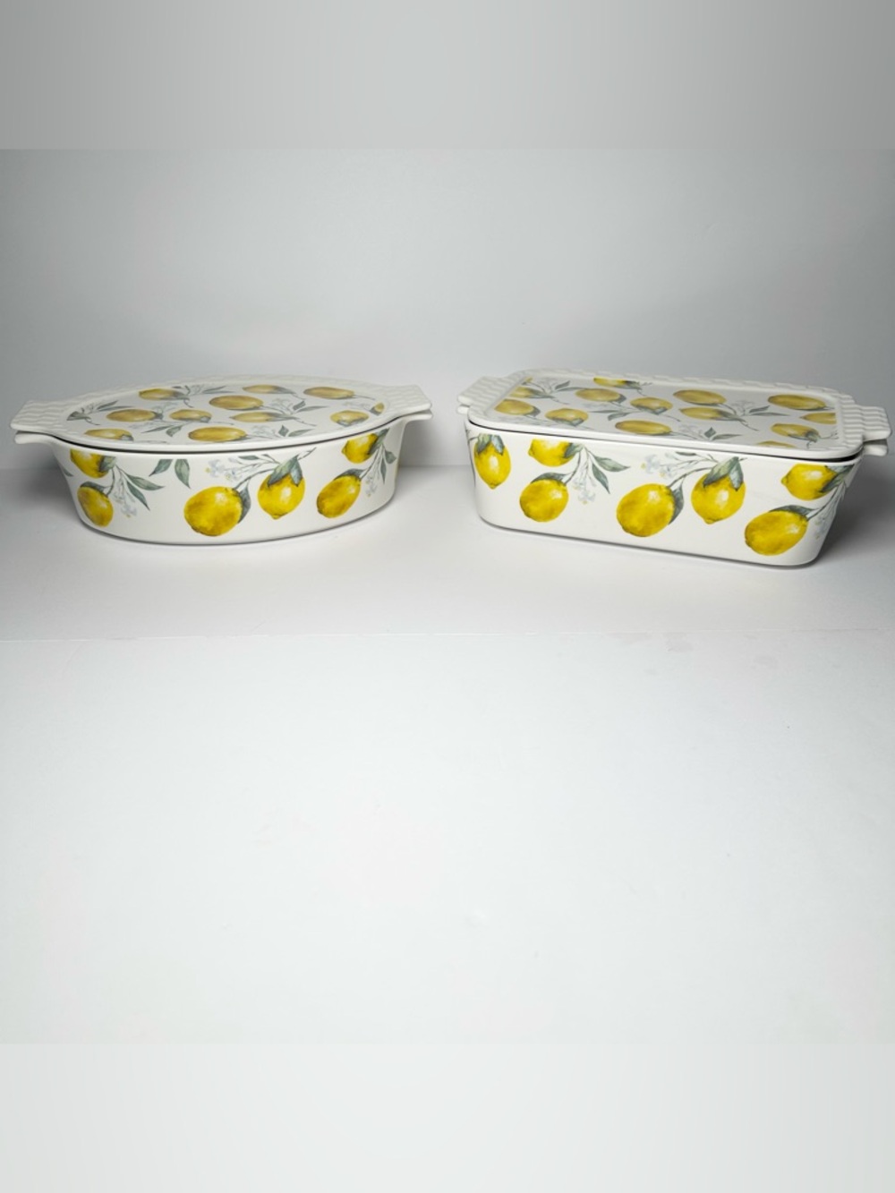2-Lemon EuroGarden Oval & Rectangle Oven To Table Lidded Casserole Baker 3 in 1